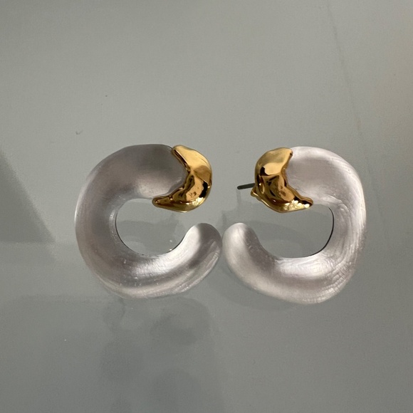 ALEXIS BITTAR Silver Lucite Small Molten Front Facing Hoop Earrings - Picture 3 of 8